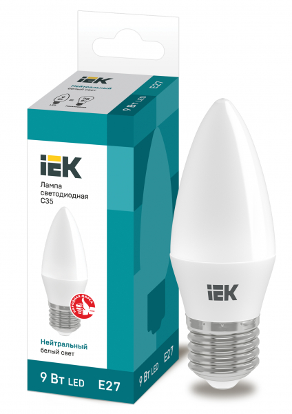 Светодиодная лампа IEK C35 9Вт 230В 4000К E27