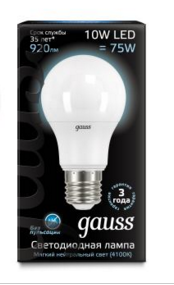 Светодиодная лампа Gauss А60 10Вт 150-265Вт 4100K E27
