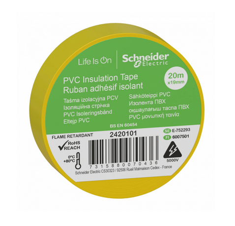 Изолента ПВХ желтая 19мм 20м Schneider Electric