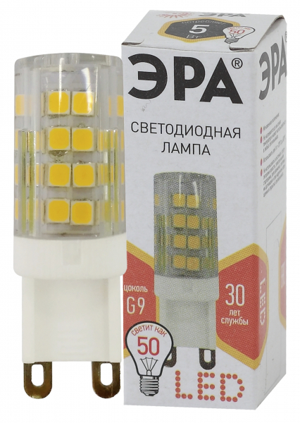 Светодиодная лампа ЭРА JCD 5Вт 220В 2700К G9