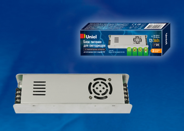UET-VAS-360A20 12V IP20 Блок питания, 360Вт. Металлический корпус. 222x68x40  TM Uniel