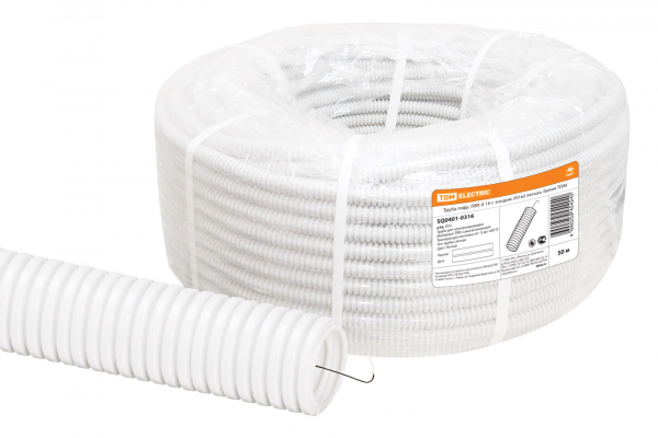 Труба ПВХ гофр. пр. 16мм белая легкая TDM (кратно 50)