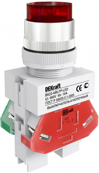 25136DEK Выкл. кноп. с фикс. ABFP Φ22 мм кр. LED 220В ВK-22 DEKraft