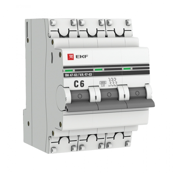 Выключатель автоматический  3П   6А  характеристика C  6кА  EKF 3P 6А (C) EKF PROxima