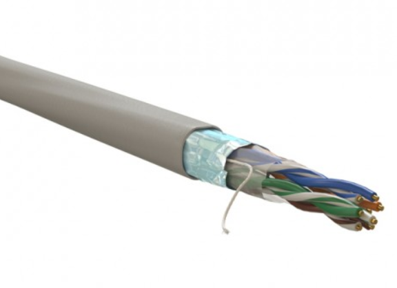 Кабель витая пара экранированный U/UTP, категория 5e, 4 пары (24 AWG), одножильный,внутренний, LSZH, нг(A)-HF, серый, 305 м WRLine