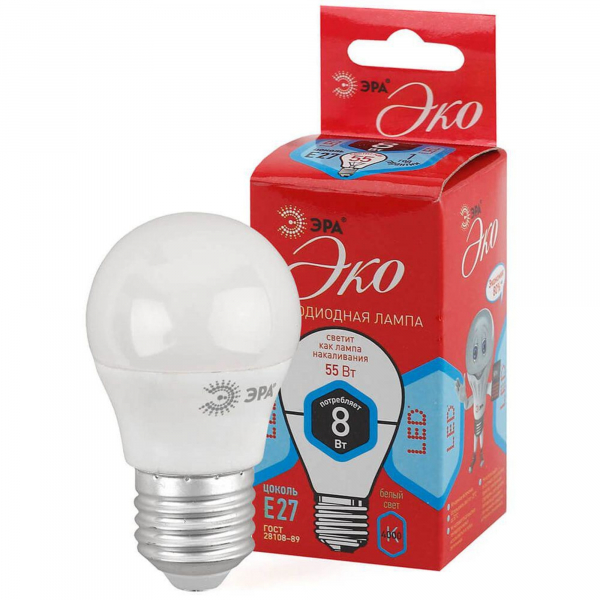 LED P45-8W-840-E27 R ЭРА (диод, шар, 8Вт, нейтр, E27)