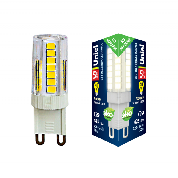 Uniel LED-JCD-5W/3000K/G9/CL GLZ09TR 3000К
