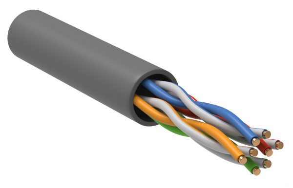 U/UTP категория 5E 4 пары 24 AWG PVC 1м Кабель витая пара серый  (кратно 305)
