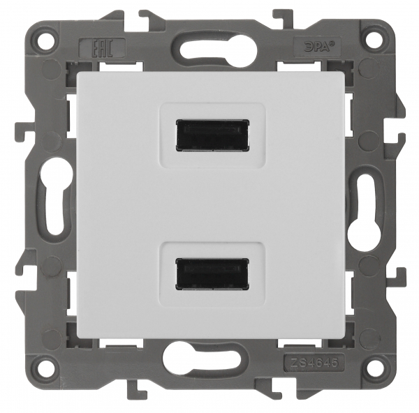 ЭРА  Elegance  Белый  Устройство зарядное USB, 230В/5В-2100мА, IP20  14-4110-01