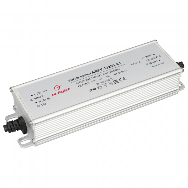 Arlight Драйвер 12V 252Вт IP67 192x56x36 ARPV-12250-A1 (12V, 21A, 252W)