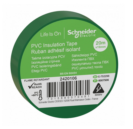 Изолента ПВХ зеленая 19мм 20м Schneider Electric