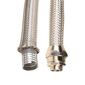 Металлорукав DN 15мм в гладкой EVA изоляции и оплетке из нержавейщей стали, Dвн 15,5 мм, Dнар 21,0, IP66, 50 м (кратно 50)