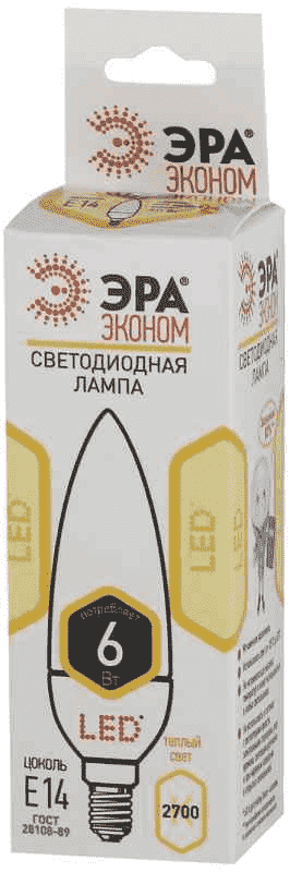 Светодиодная лампа ЭРА В35  6Вт 170-265В 2700К E14
