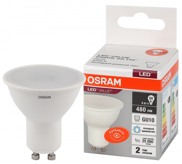 Светодиодная лампа OSRAM PAR16  6Вт 230В 6500К GU10