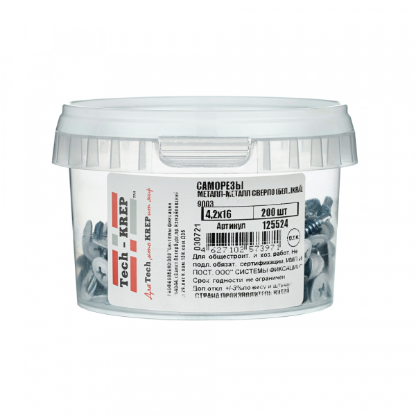 Саморез ШСММ св. 4,2х16 бел. KP RAL 9003 (200 шт) - ведро малое Tech-Krep