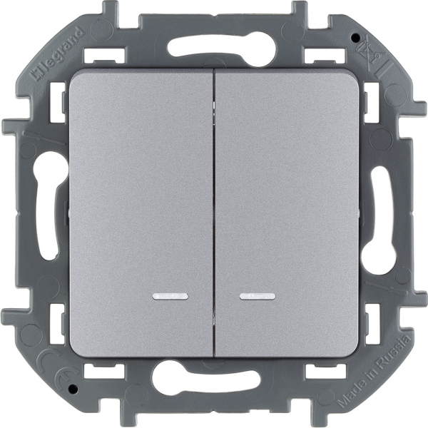 Legrand INSPIRIA Алюминий Выключатель 2-клавишный c подсветкой IP20 скрытая установка 673632
