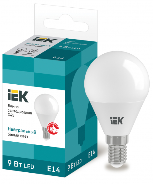 Светодиодная лампа IEK G45 9Вт 230В 4000К E14
