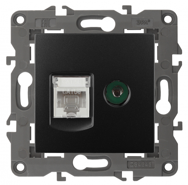 ЭРА  Elegance  Антрацит  Розетка  RJ45+TV, IP20  14-3110-05 Б0034318