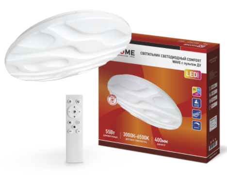 Светильник светодиодный IN HOME COMFORT WAVE 55Вт 230В 3000-6500K 4400Лм 400x70мм с пультом ДУ