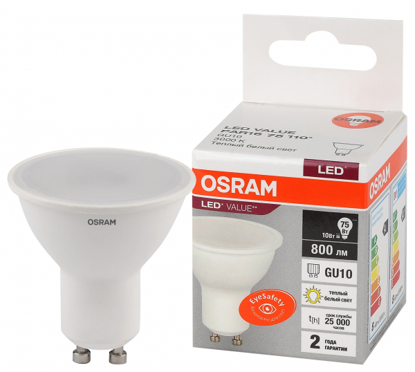 Светодиодная лампа OSRAM PAR16 10Вт 230В 3000К GU10