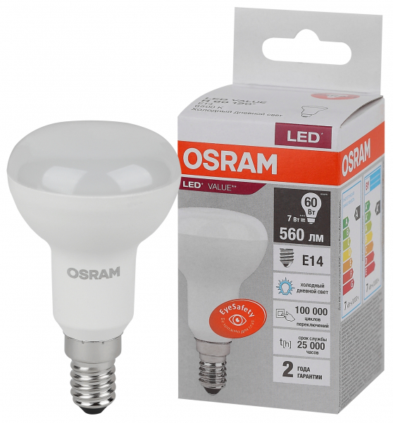 Светодиодная лампа OSRAM R60  7Вт 6500К 230В E14