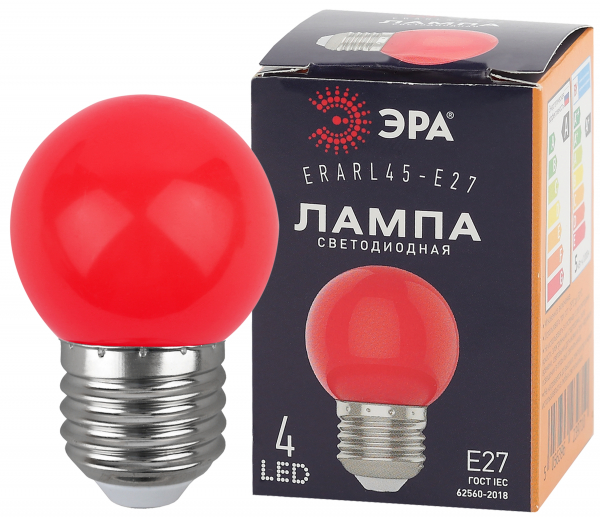 Декоративная  светодиодная  лампа шар красный ЭРА LED Р45-1W-E27 ERABL45-E27