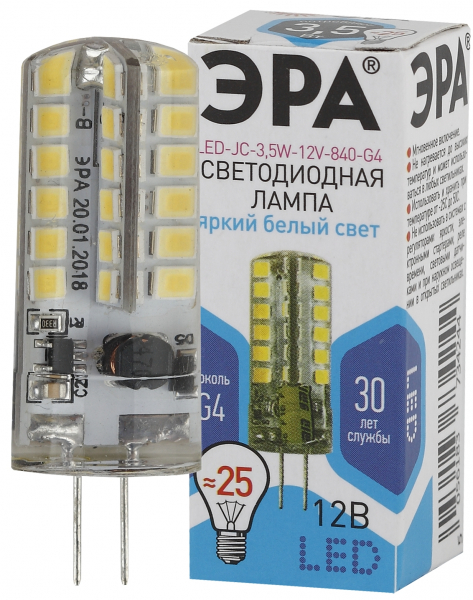Светодиодная лампа ЭРА G4 3,5Вт 12В 4000К