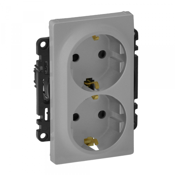 Legrand 753327 Valena LIFE.Силовая розетка двойная 2х2К+З 16А 250В с лицевой панелью.Безвинтовые зажимы.Алюминий