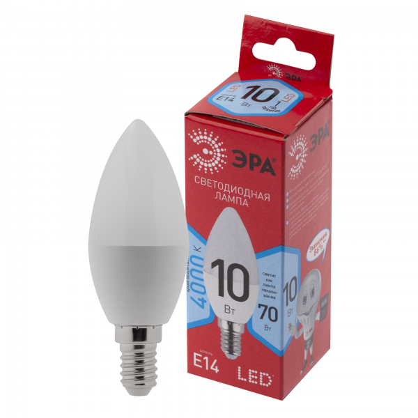 LED B35-10W-840-E14 R ЭРА (диод, свеча, 10Вт, нейтр, E14) (10/100/3500)