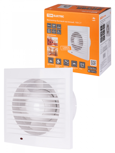 Вентилятор бытовой настенный, 150 С-Т, таймер, белый, TDM