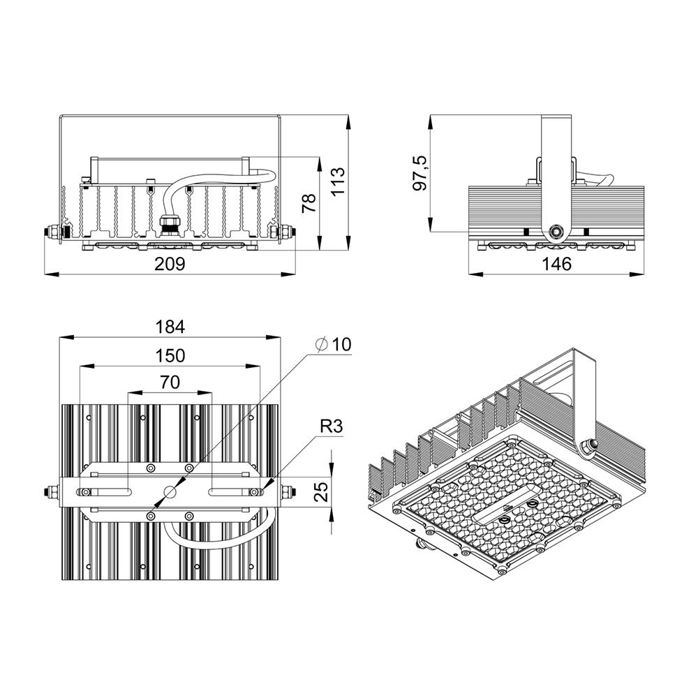 Прожектор 40 S Эко CRI70 3000К 155х70°