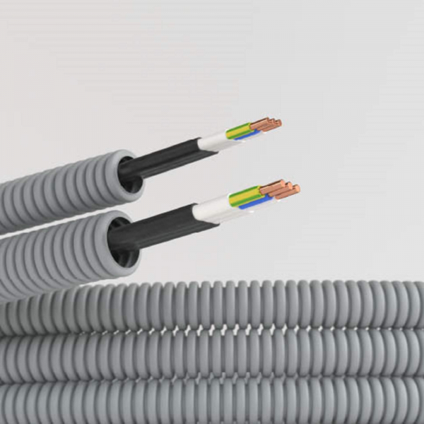 Электротруба ПВХ гибкая гофр. д.20мм, цвет серый, с кабелем ВВГ-Пнг(А)-LS3х1,5мм2 Конкорд, 100м