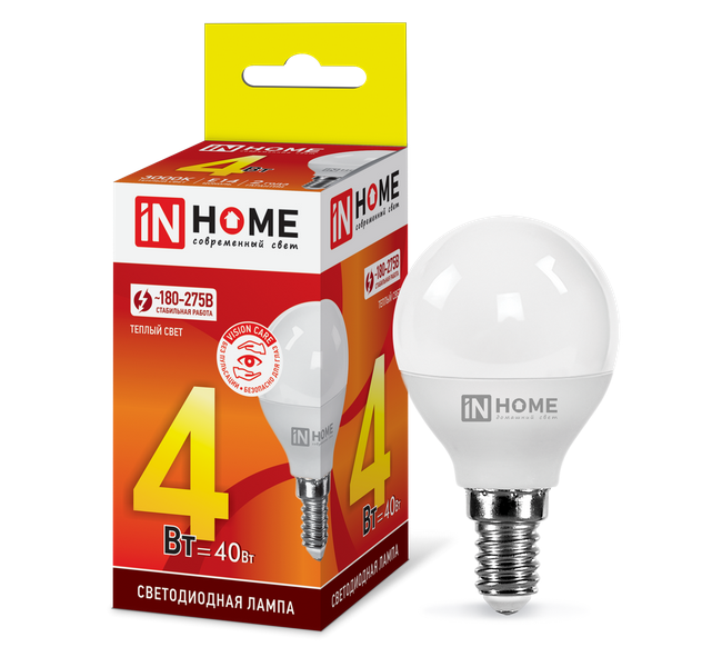 Светодиодная лампа IN HOME P45  4Вт 230В 3000К Е14