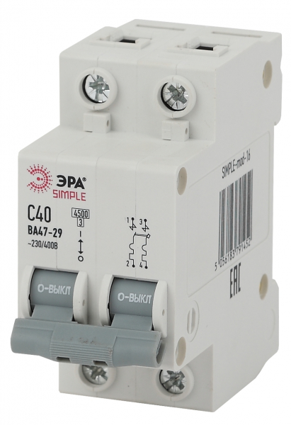 Выкл.автом.  2П    6А  хар-ка С  4,5кА  ВА 47-29  SIMPLE-mod-10  SIMPLE  ЭРА Б0039227