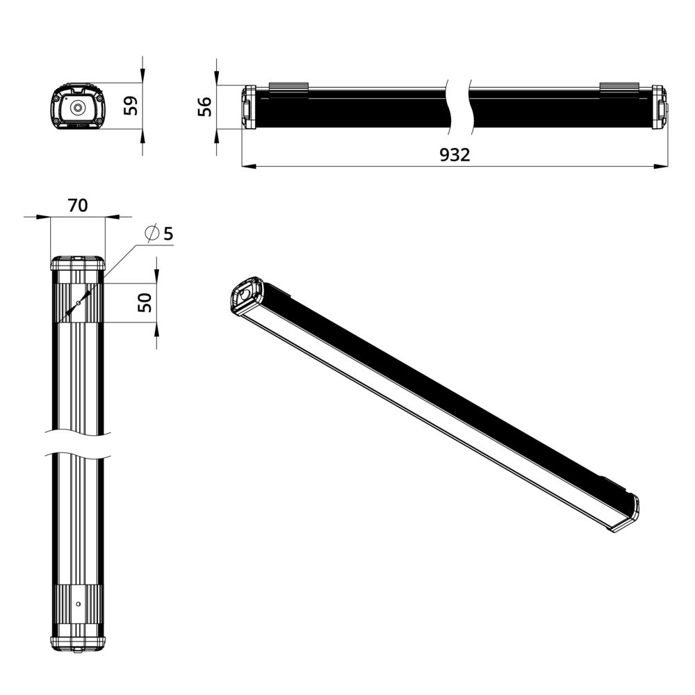 Т-Линия Компакт 38 900мм Экстра CRI70 3000К Прозрачный