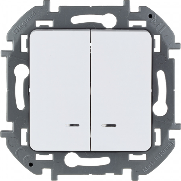 Legrand INSPIRIA Белый Выключатель 2-клавишный c подсветкой IP20 скрытая установка 673630
