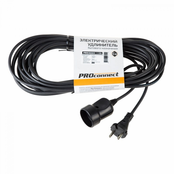 Удлинитель шнур 10 м (1 роз.) 2х0.75 мм2 черный STANDART PROCONNECT 11-5356