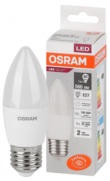 Светодиодная лампа OSRAM B60  7Вт 230В 4000К E27
