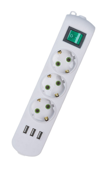 Колодка 3гн. с з/к c выкл. c USB разъёмом LEZARD LETITIA 721-0300-302U