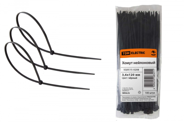 Хомут (стяжка) нейлон  3.6 х 120  черный  (100шт)  TDM SQ0515-0208