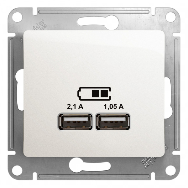 Glossa  Перламутр Розетка механизм USB 5В/2100мА, 2х5В/1050мА, GSL000633