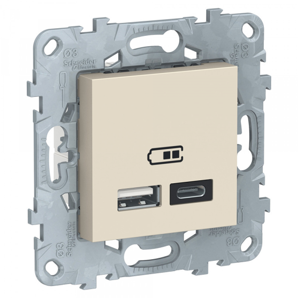 NU501844 UNICA NEW РОЗЕТКА USB, 2-местная, тип А+С, 5 В / 2400 мА, БЕЖЕВЫЙ
