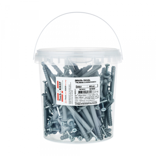 Дюбель-гвоздь гриб. D6*60мм (100 шт) - ведро Tech-Krep