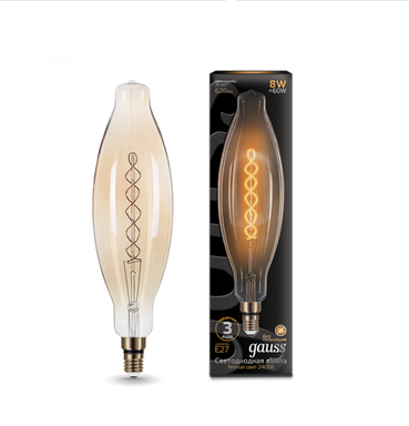 Светодиодная лампа Gauss BT120 8Вт 185-265В 2400K E27 филамент. Vintage Filament Flexible BT120 120х420мм Golden