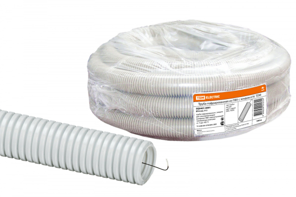 Труба ПВХ гофрированная с протяжкой 16мм  TDM  (100м/бухта) (кратно 100)