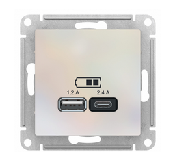 ATLASDESIGN  Жемчуг Розетка USB A+С, 5В/2,4А, 2х5В/1,2А, механизм ATN000439