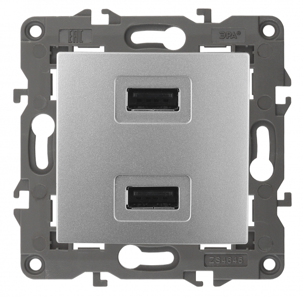 ЭРА  Elegance  Алюминий  Устройство зарядное USB, 230В/5В-2100мА, IP20  14-4110-03