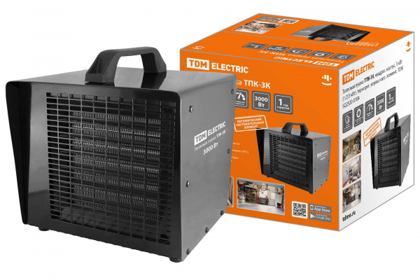 Пушка тепловая ТПК-3К, квадрат. корпус, 3 кВт (1/2/3 кВт), терморегулятор, керамический  нагревательный элемент, TDM