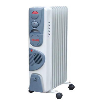 Радиатор масляный Ресанта ОМ-9НВ, 2400 Вт  9 секций, со встроенным тепловентилятором