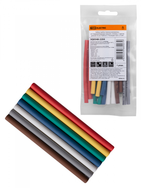 Набор трубок термоусаживаемых, не поддерживающих горение, клеевых, 7 цветов, длиной 10 см ТТкНГ(3:1) "Полицвет 4,8/1,5 TDM"
